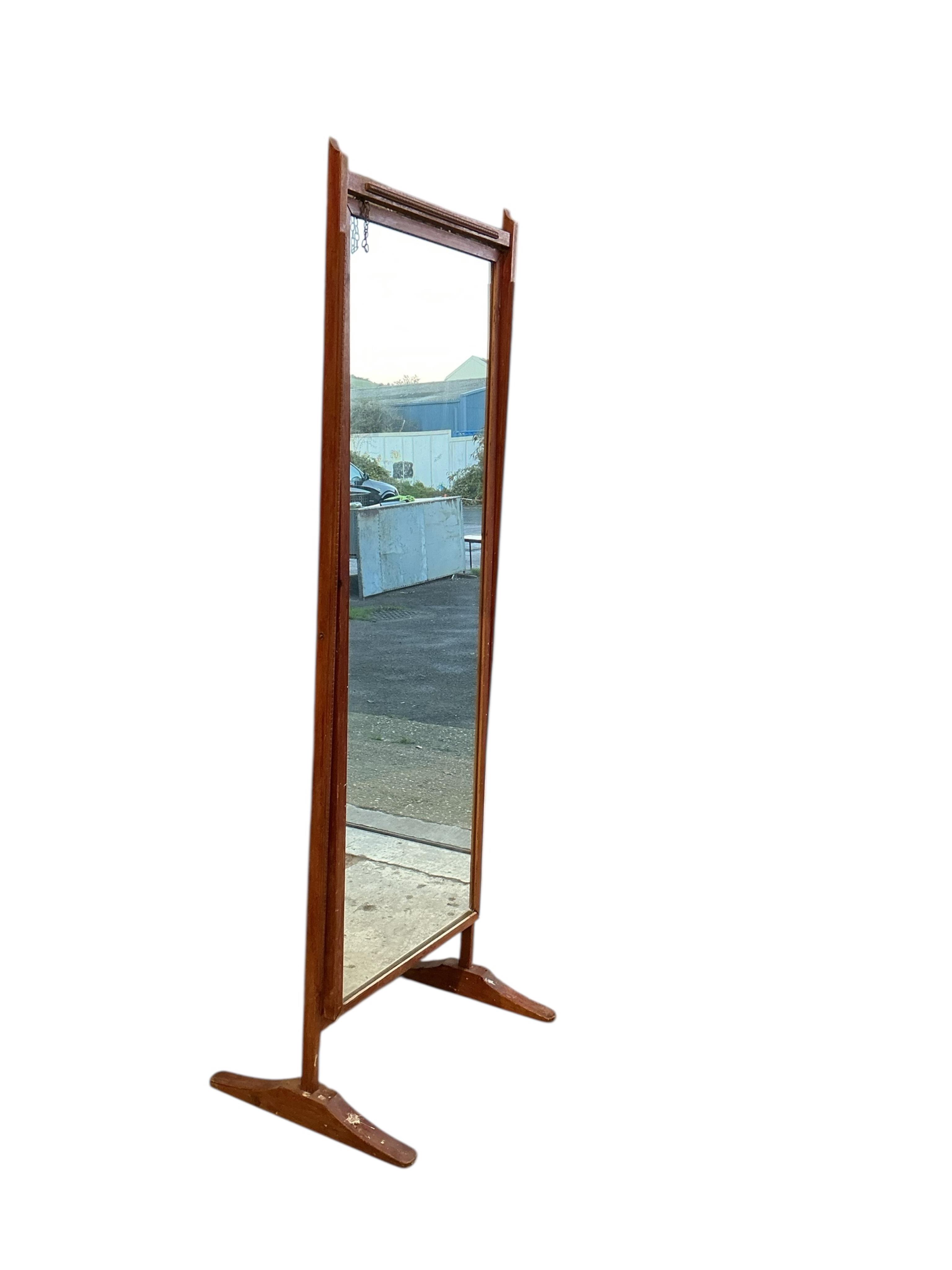 A pine and mahogany cheval mirror, width 57cm, height 172cm